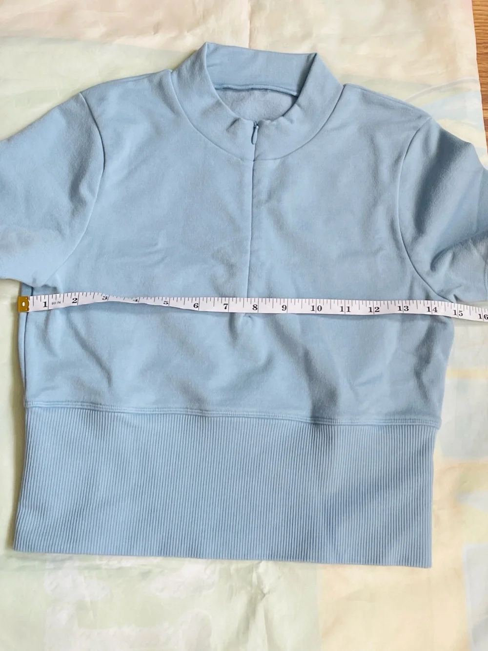 Alo Seamless Winter Warm Plush Cropped Short Sleeve Celestial Blue Zip-Up Henley